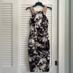 Nordstrom Black and White Midi Dress with Nude Straps Open Back Detail
